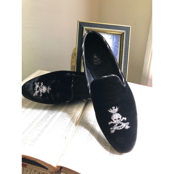 BLACK BAKER-LOGO VELVET SKELETON HEAD-SLIPPER - Picture 12 of 16